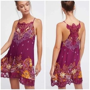 Free People Intimately Who’s Sorry Now Printed Slip Lace Dress Purple